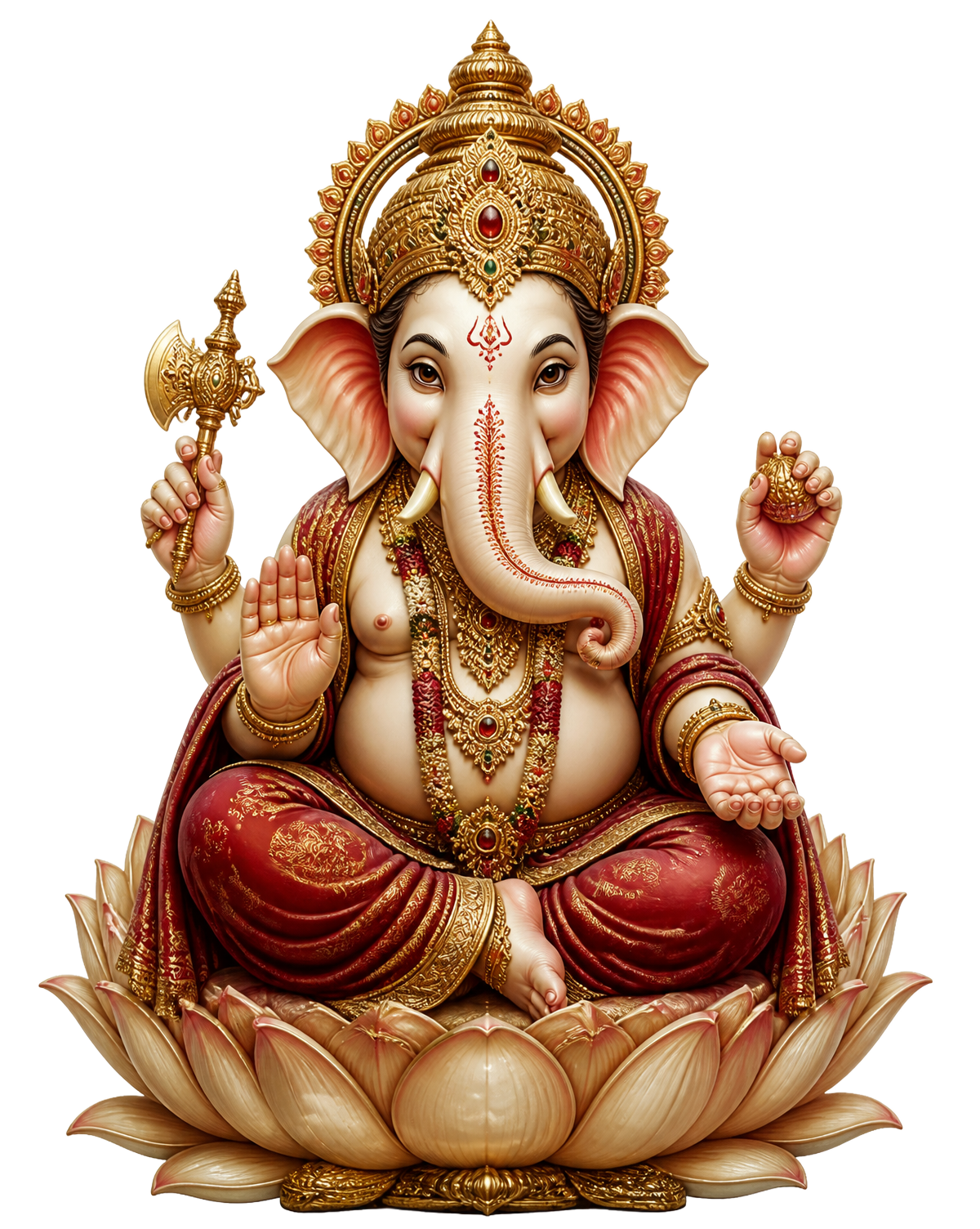 Lord Ganesha seated on a lotus in a blessing pose